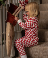 Children's Christmas Jersey Pyjamas - Red Checkerboard