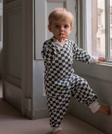 Children's Christmas Jersey Pyjamas - Green Checkerboard