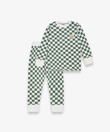 Children's Christmas Jersey Pyjamas - Green Checkerboard
