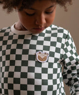 Children's Christmas Jersey Pyjamas - Green Checkerboard