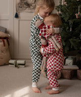 Children's Christmas Jersey Pyjamas - Green Checkerboard