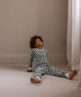 Children's Christmas Jersey Pyjamas - Green Checkerboard