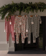 Children's Christmas Jersey Pyjamas - Green Checkerboard