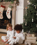 Children's Christmas Flannel Pyjamas - Winter Ski, Green Trim
