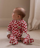 Christmas Baby Jersey Sleepsuit - Red Checkerboard