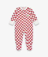 Christmas Baby Jersey Sleepsuit - Red Checkerboard