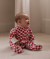 Christmas Baby Jersey Sleepsuit - Red Checkerboard