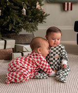 Christmas Baby Jersey Sleepsuit - Red Checkerboard