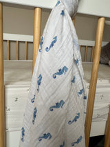 Nautical Seahorse Blue Muslin Swaddle