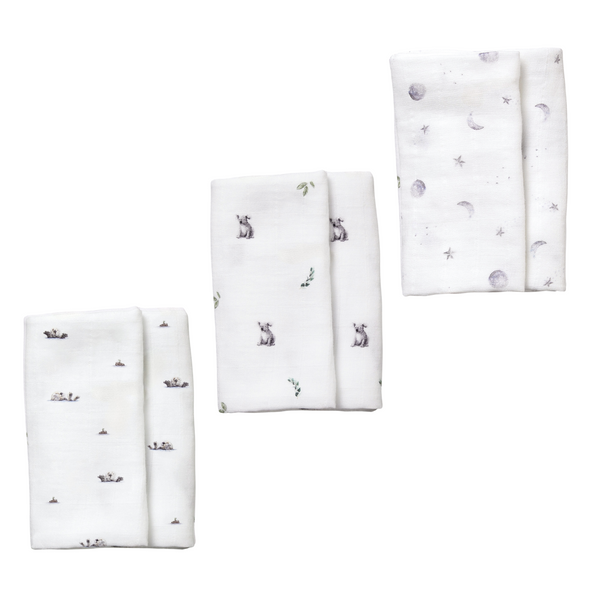 3 Pack - Floating Otter / Koala / Starlit Moon Original Muslin Squares