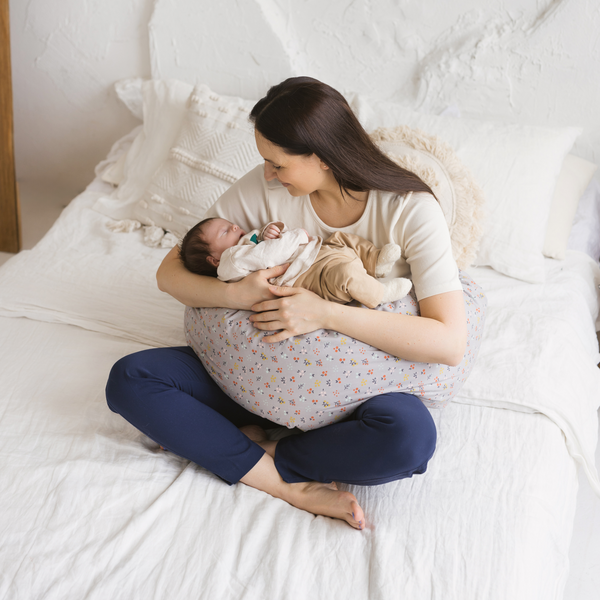 Nursing and Pregnancy Pillow in C-Shape With Organic Cover and Natural Kapok Filling in Grey