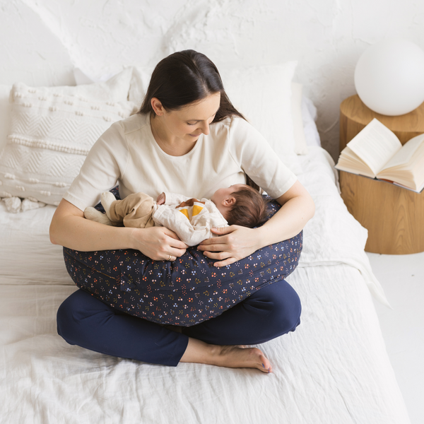 Nursing and Pregnancy Pillow in C-Shape With Organic Cover and Natural Kapok Filling in Navy