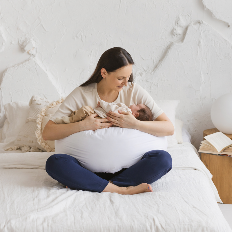 Nursing and Pregnancy Pillow in C-Shape With Organic Cover and Natural Kapok Filling in Navy