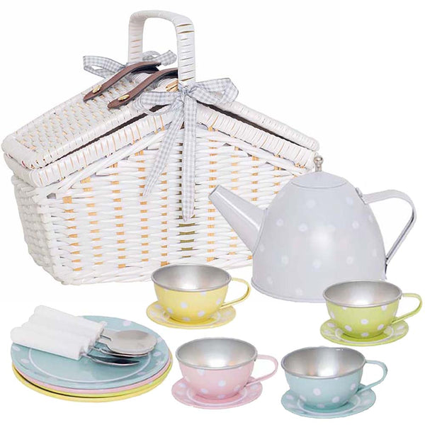 Picnic Basket Tin Tea Set Pastel