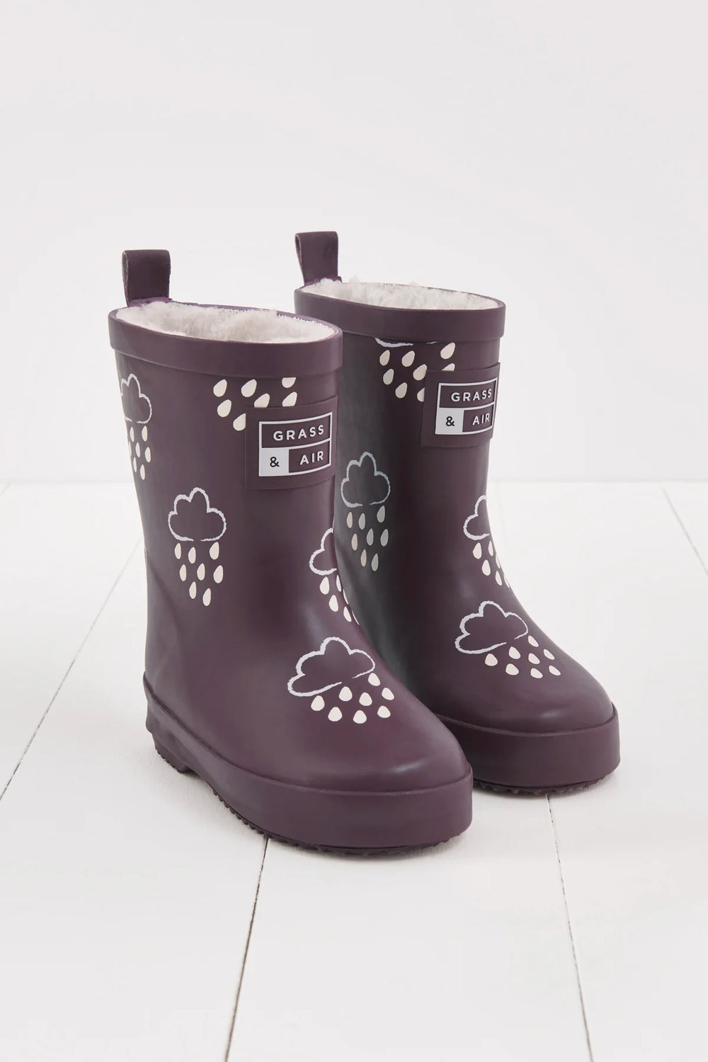 Grass & Air - Purple - Colour Changing Kids Wellies with Teddy Fleece Lining