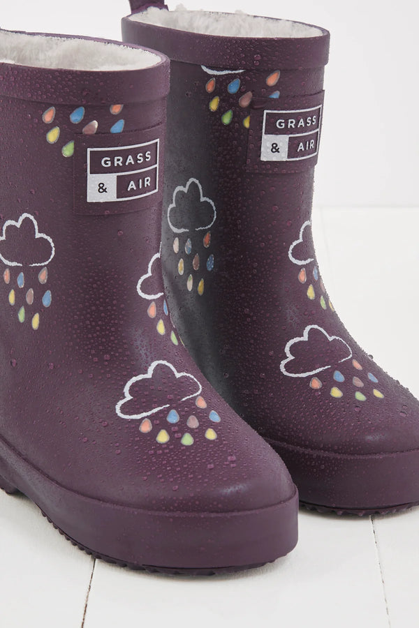 Grass & Air - Purple - Colour Changing Kids Wellies with Teddy Fleece Lining