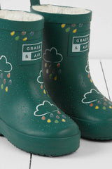 Grass & Air - Colour Changing Kids Wellies with Teddy Fleece Lining - Spruce Green