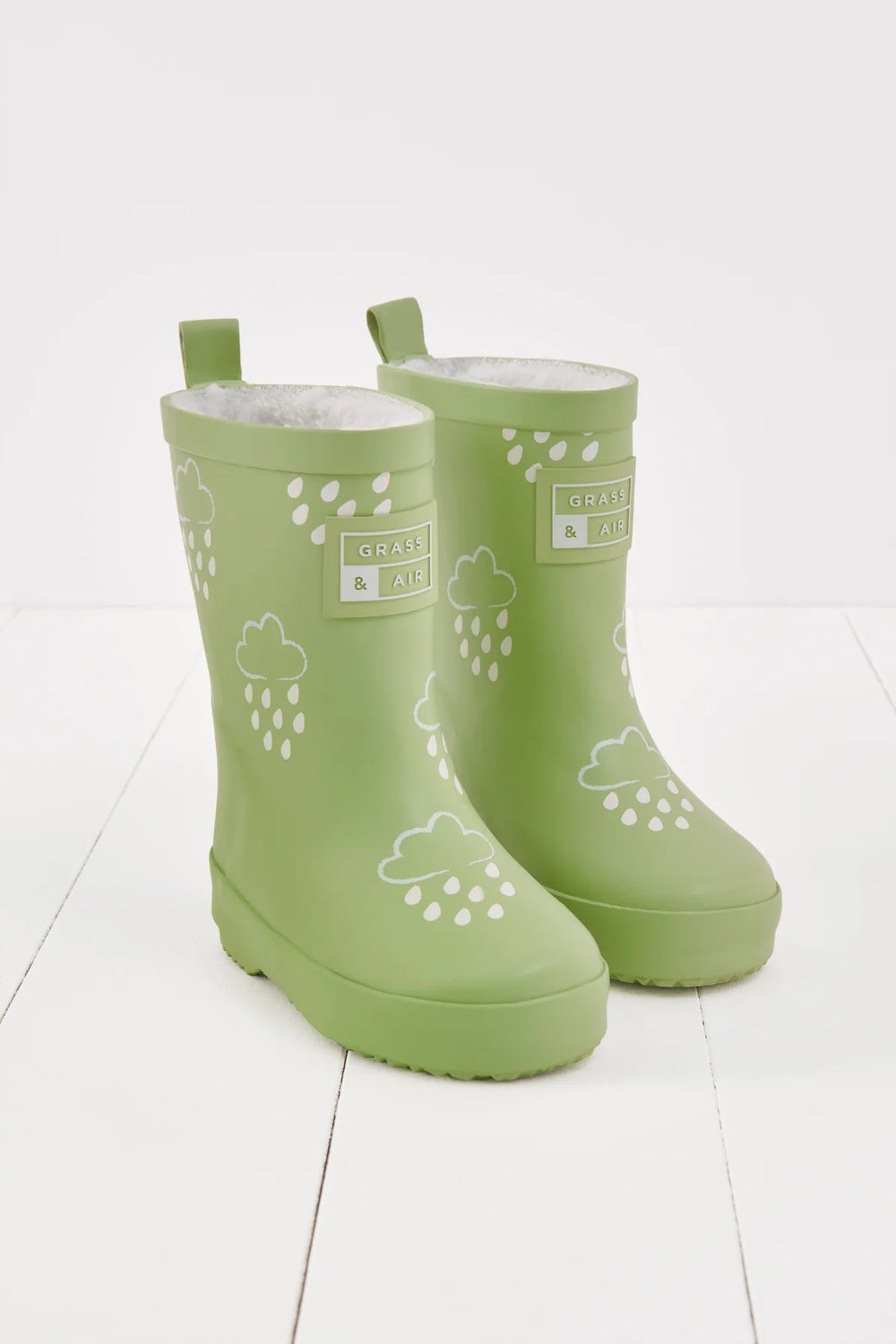 Grass & Air - Green - Colour Changing Kids Wellies with Teddy Fleece Lining