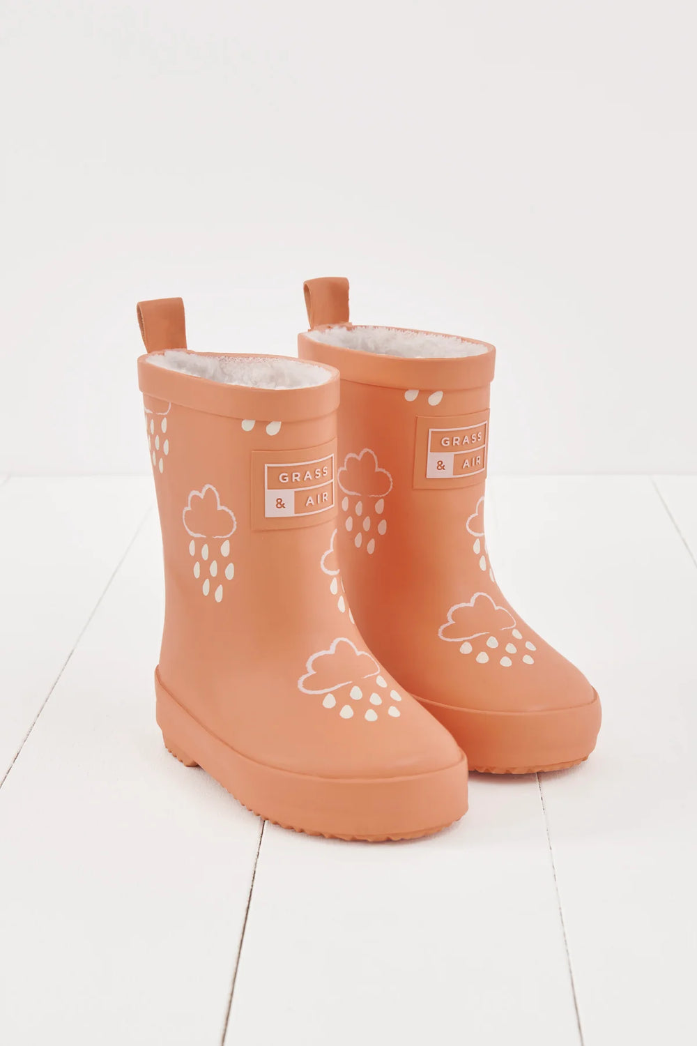 Grass & Air - Orange - Colour Changing Kids Wellies with Teddy Fleece Lining