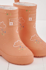 Grass & Air - Orange - Colour Changing Kids Wellies with Teddy Fleece Lining