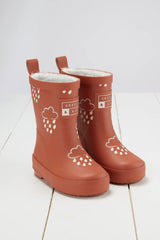 Grass & Air - Burnt Orange - Colour Changing Kids Wellies with Teddy Fleece Lining