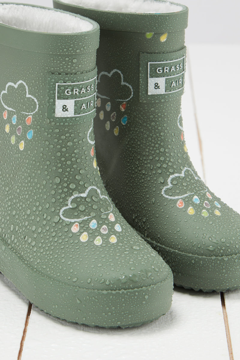 Grass & Air - Khaki - Colour Changing Kids Wellies with Teddy Fleece Lining