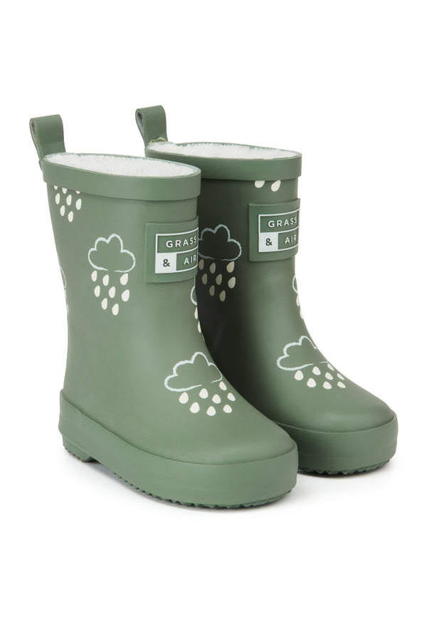 Grass & Air - Khaki - Colour Changing Kids Wellies with Teddy Fleece Lining