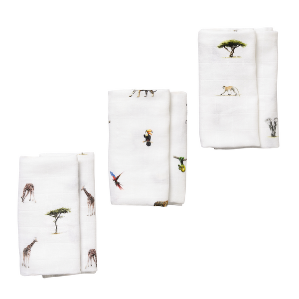 3 Pack - Giraffe / Jungle / Safari Original Muslin Squares