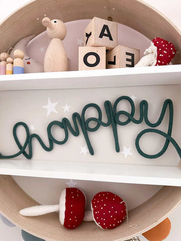 ‘Happy’ Knitted Wire Word Sign - Kids Room Decor Wall Hanging