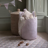 Large Quilted Storage Basket - Anemone / Pink Check