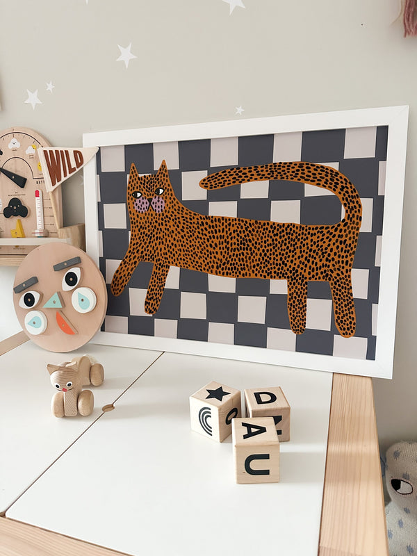 ‘Checkerboard Kitty’ – Kids Wall Art Print