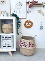 Blue Personalised tassel name basket - Extra Large
