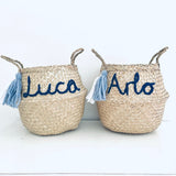 Blue Personalised tassel name basket - Large
