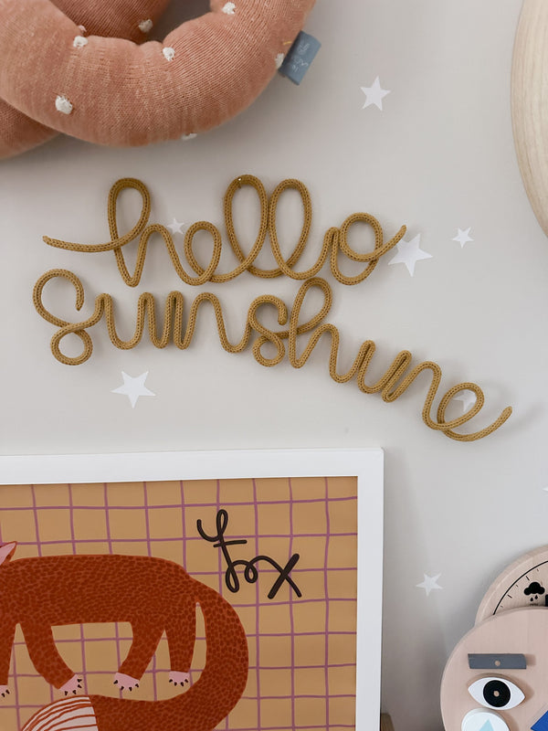 'Hello Sunshine’ Knitted Wire Word - Kids Room Decor Wall Hanging