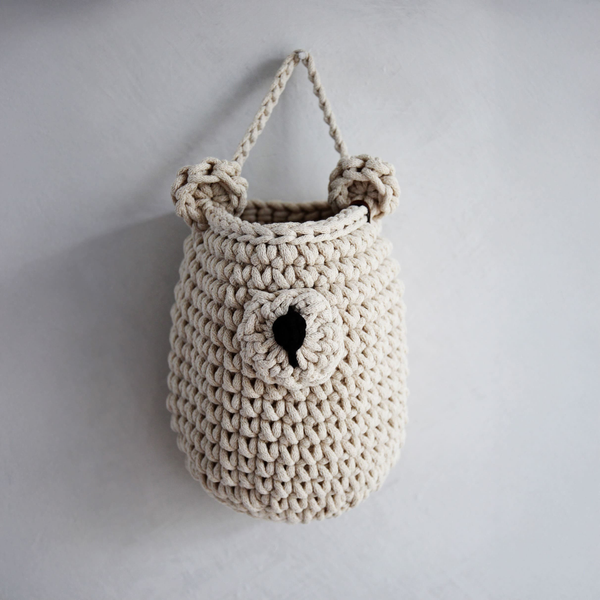 Crochet Hanging Bear Basket | BEIGE