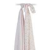 Lulujo - 2 Pack Cotton Swaddles - Vintage Floral / Dragonflies (100cm x100cm)
