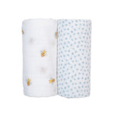 Lulujo - 2 Pack Cotton Swaddles - Bees / Dots (100cm x100cm)