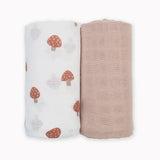 Lulujo - 2 Pack Cotton Swaddles - Mushrooms / Sand (100cm x100cm)