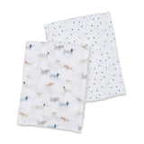Lulujo - 2 Pack Cotton Swaddles - Puppy Dogs / Stars (100cm x100cm)