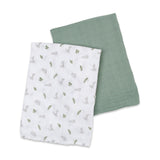 Lulujo - 2 Pack Cotton Swaddles - Bunnies / Fern (100cm x100cm)