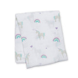 Lulujo - Muslin Swaddle - Rainbows & Unicorns (120cm x 120cm)