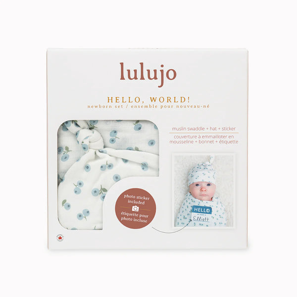 Lulujo - Bamboo Hat and Swaddle Blanket - Blueberries
