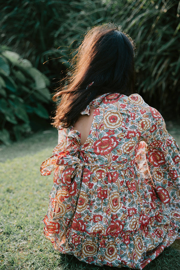 Block Printed Women's Dress - Lucky Red Floral