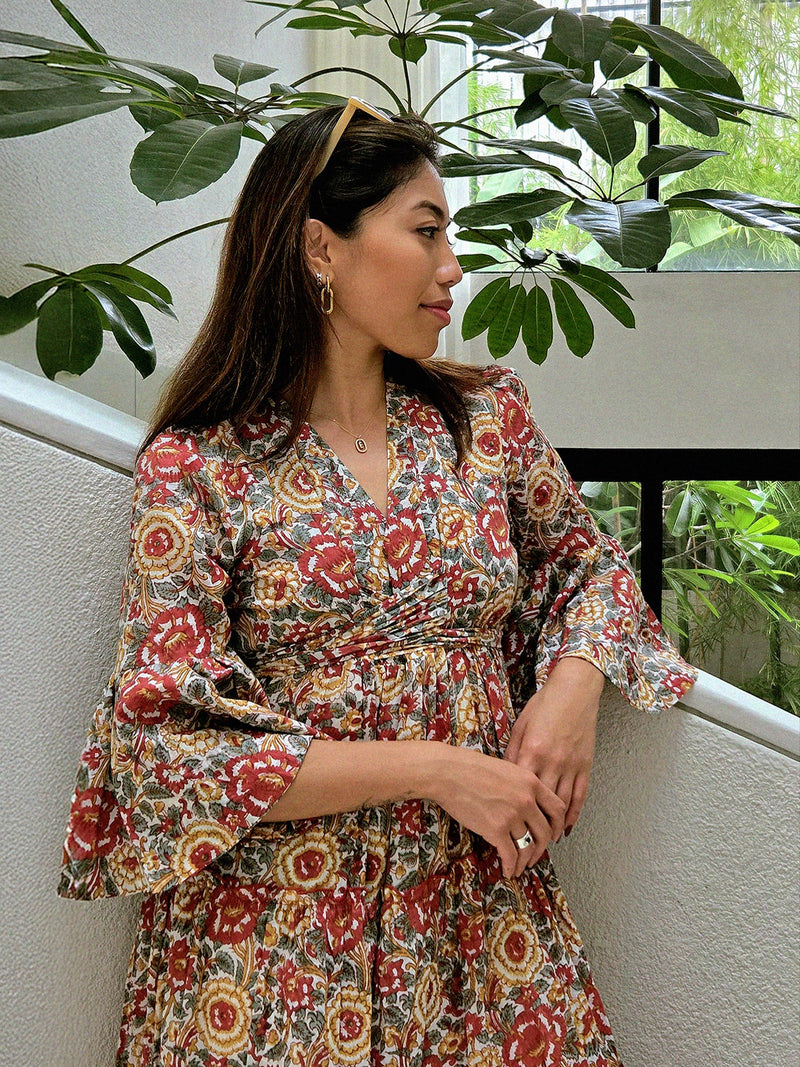 Block Printed Women's Dress - Lucky Red Floral Mimibear Block Printed Women's Dress - Lucky Red Floral Mimibear