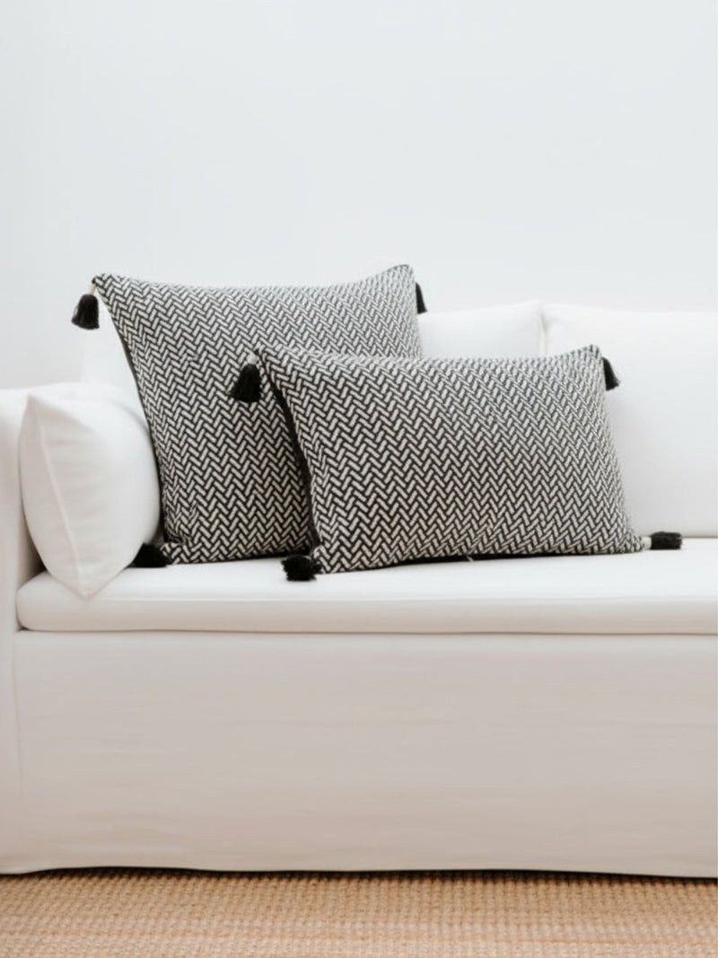 Minimalist Knit Cushion Cover (Set of X2) - Beige / Black
