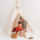 MINICAMP Extra Large Kids Teepee Tent With Pom Pom Decor