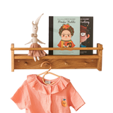 MINICAMP Floating Kids Bookshelf with Coat Hooks Made of Solid Oak
