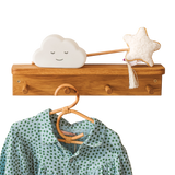 MINICAMP Floating Kids Bookshelf with Coat Hooks Made of Solid Oak