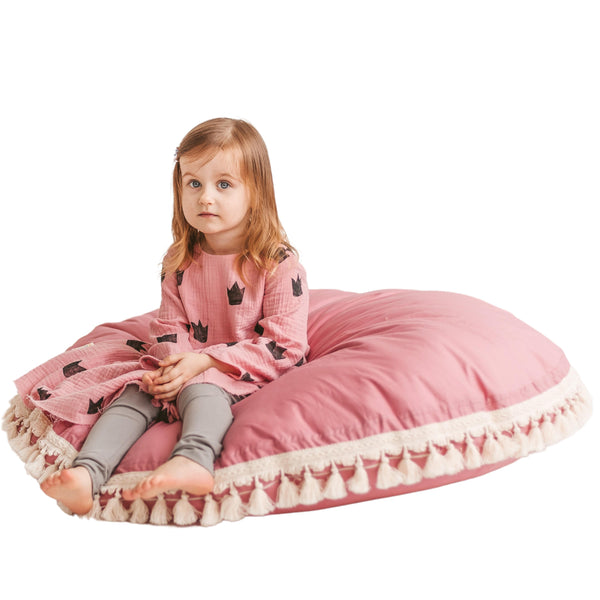 MINICAMP Large Floor Cushion With Tassels in Rose