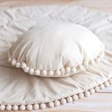 MINICAMP Throw Pillow in Ecru with Pompom trim
